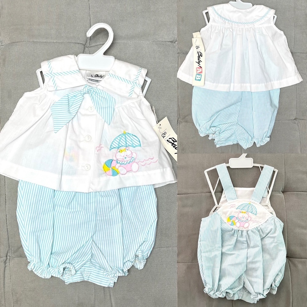 J&L Baby NEW Vintage Two Piece Unisex Romper Set 6-9 Months